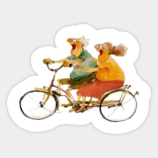 Old Couple Bicycling Sticker